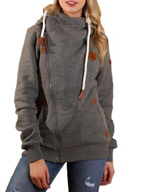 WANAKOME Athena Hoody Hoodie Sweater Asymmetric Zip Cowl Neck Grey Women's Small